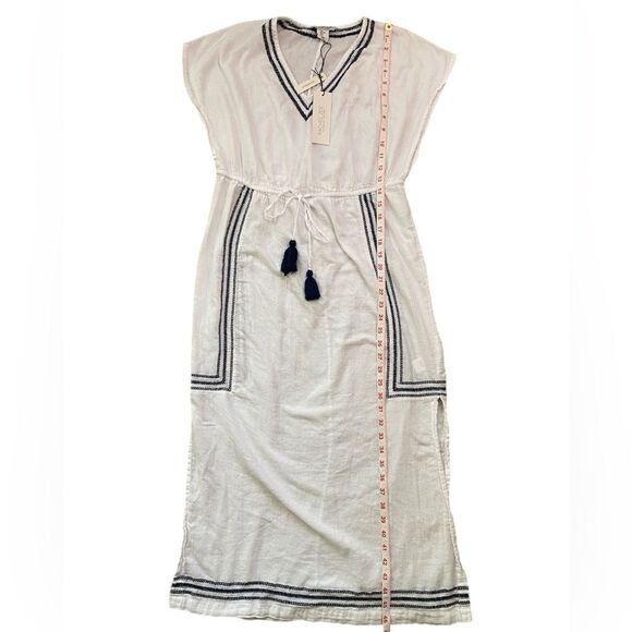 Rachel Zoe White and Navy Embroidered Cotton Kaftan Swim Cover-Up - Picture 5 of 10